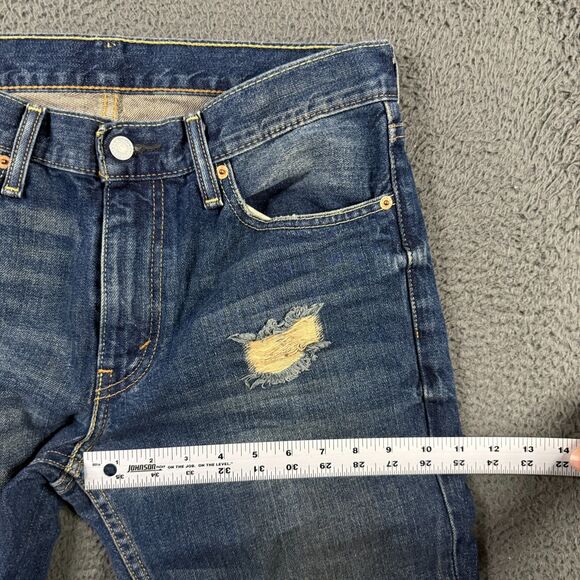 Levis 511 Jeans Mens 33x32 Blue Slim Fit Distressed Dark Wash Denim Pants - Picture 13 of 16